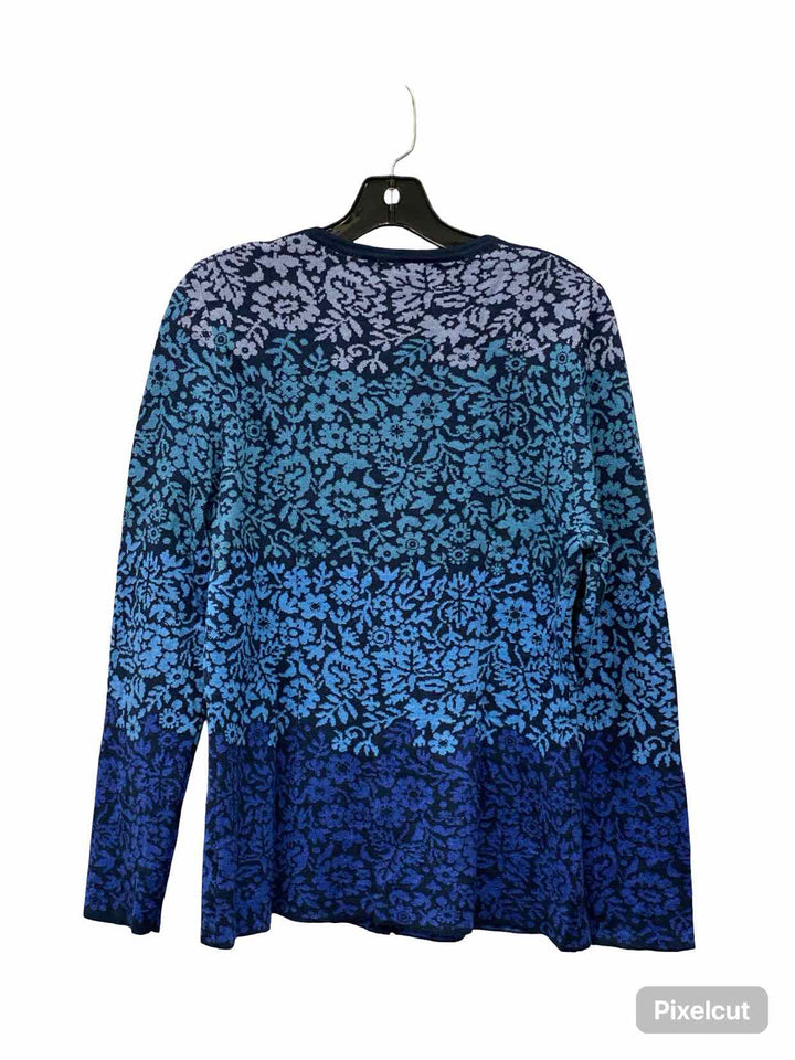 OLEANA Size L Blue Floral Merino wool & silk blend Sweater