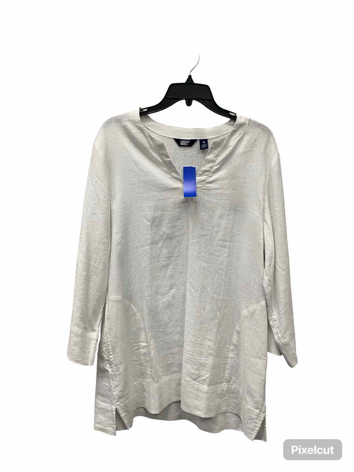 Land's End Size M White 55% Linen Long Sleeve Shirts