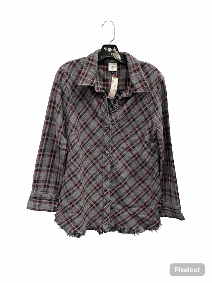 Cabi Size M Grey Purple Plaid Long Sleeve Shirts