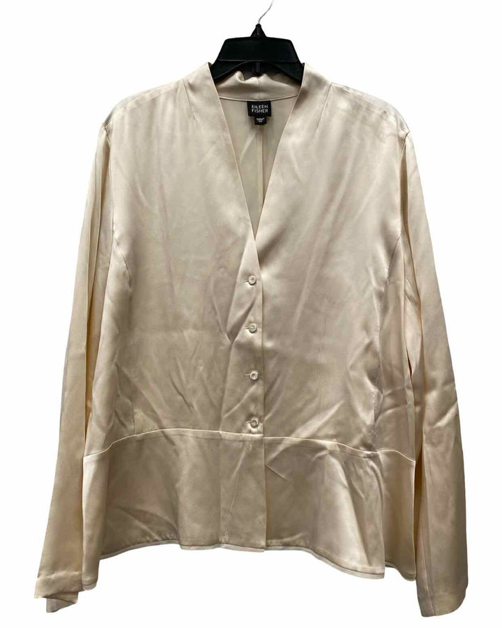 Eileen Fisher Size XL Ivory 100% silk Long Sleeve Shirts