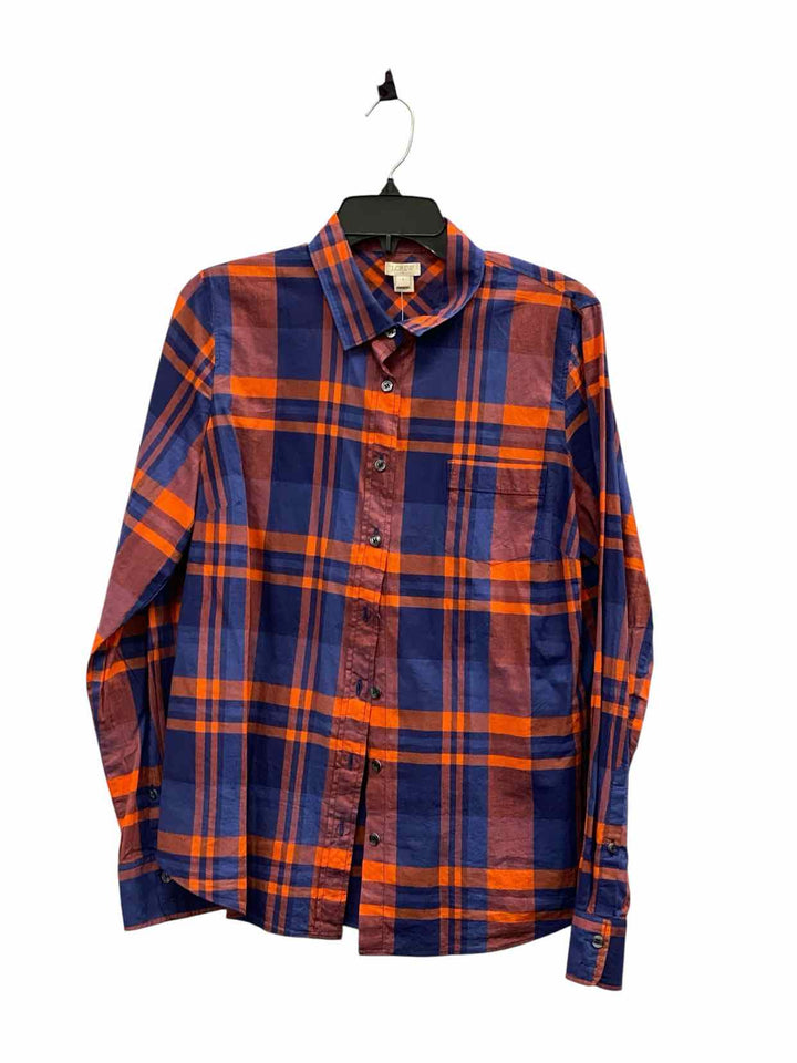 J Crew Size L Blue Orange Plaid Long Sleeve Shirts