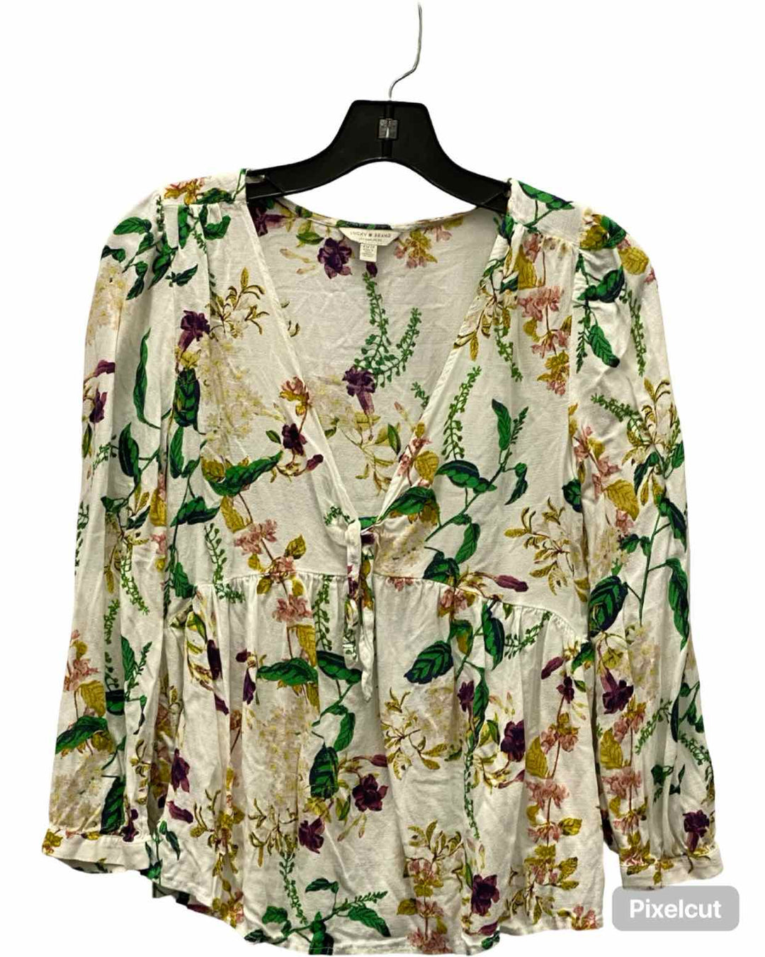 Lucky Size XS White Yellow/Green Floral Long Sleeve Shirts