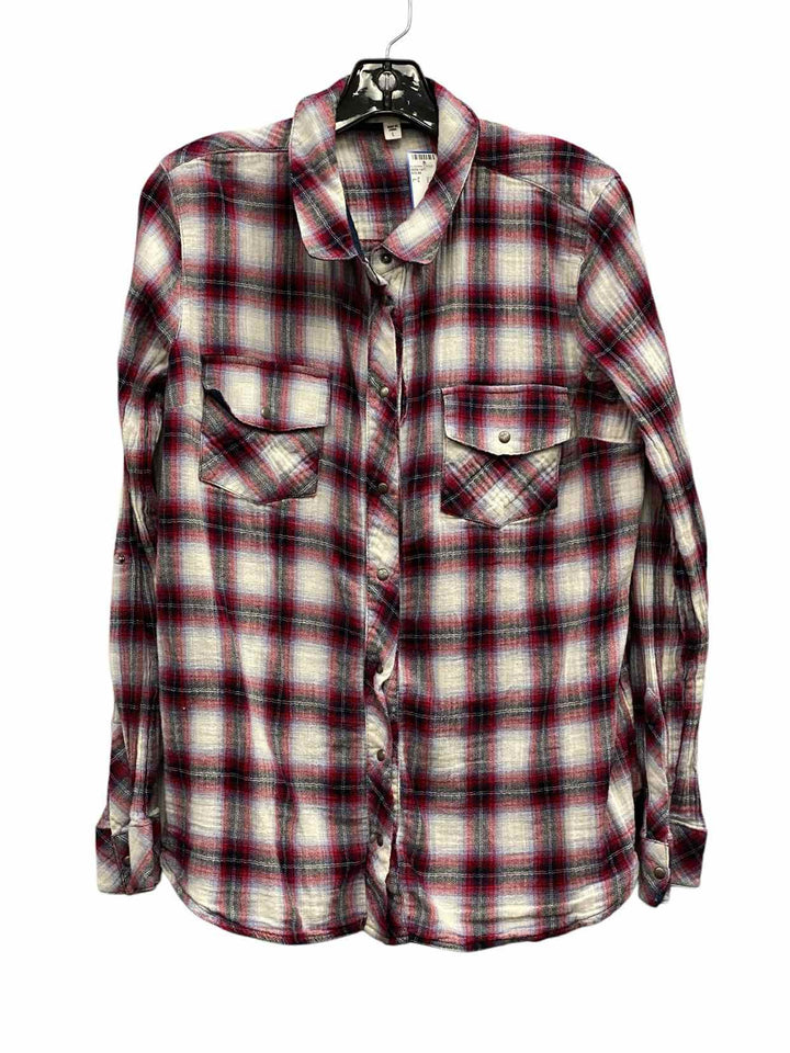 Kut Size L Red White Plaid Long Sleeve Shirts