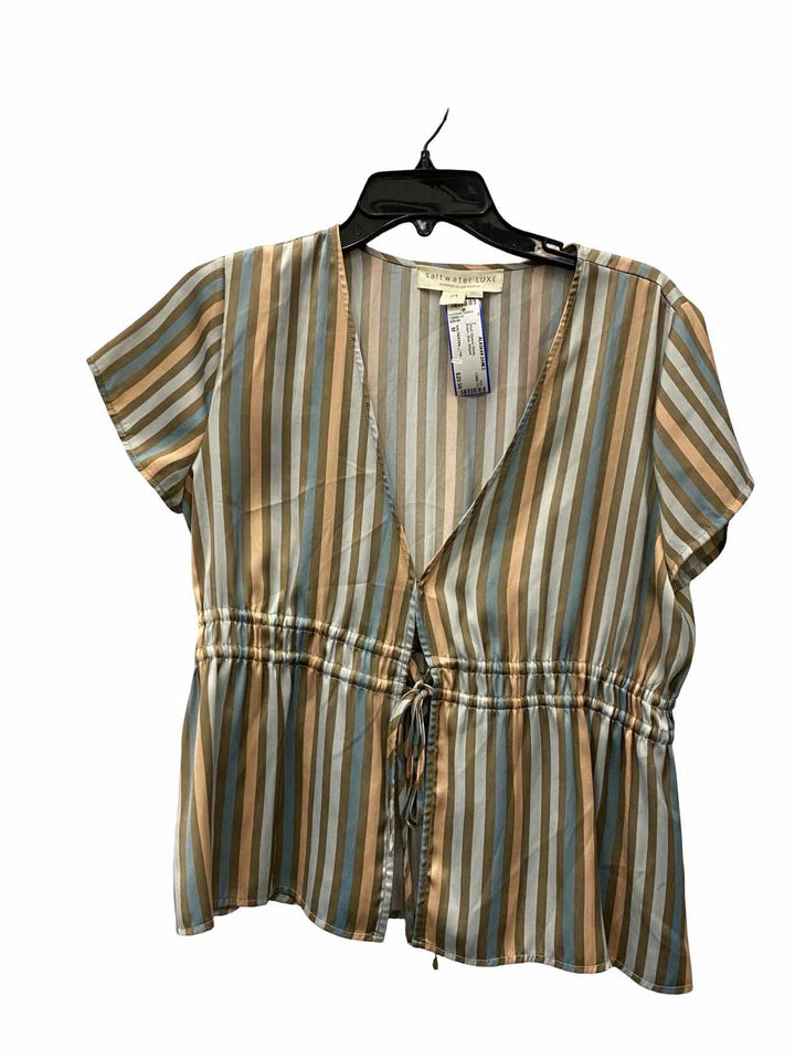SALTWATER LUXE Size M Brown Blue Striped Short Sleeve Shirts