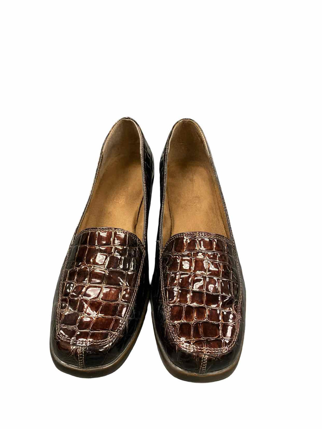 Aerosoles Shoe Size 9.5 Brown Crocodile Embossed Wedge Heel Loafers