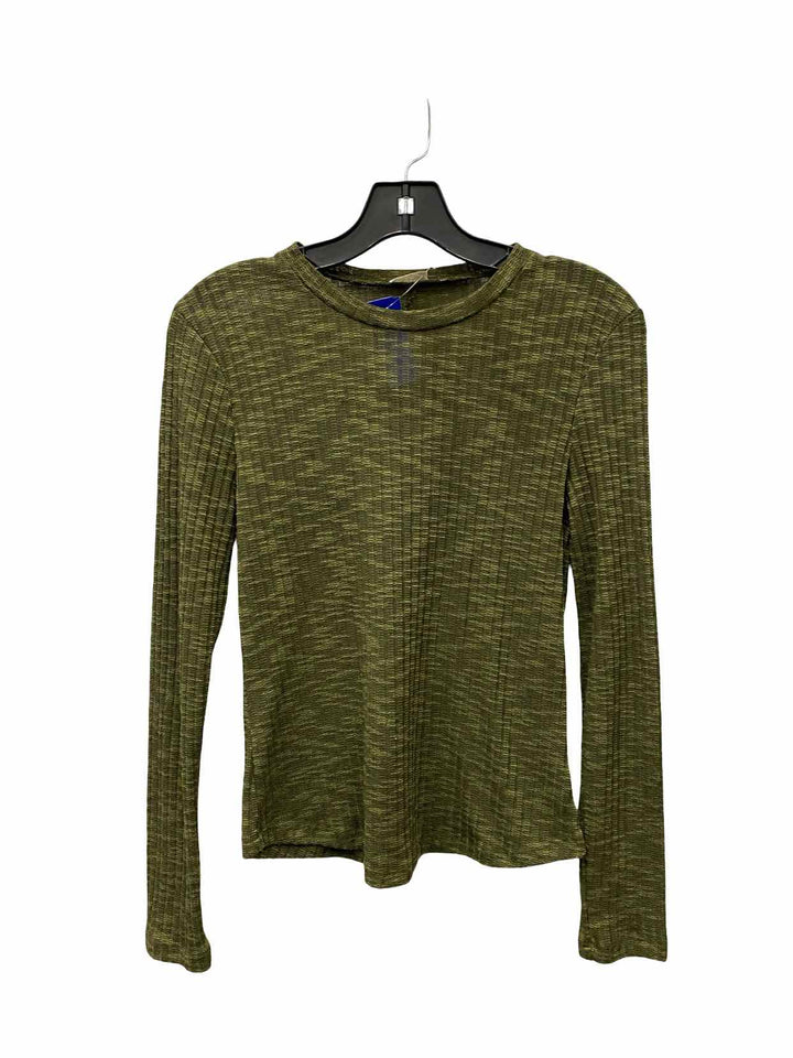 Free People Size M Green Ribbed Long Sleeve Shirts