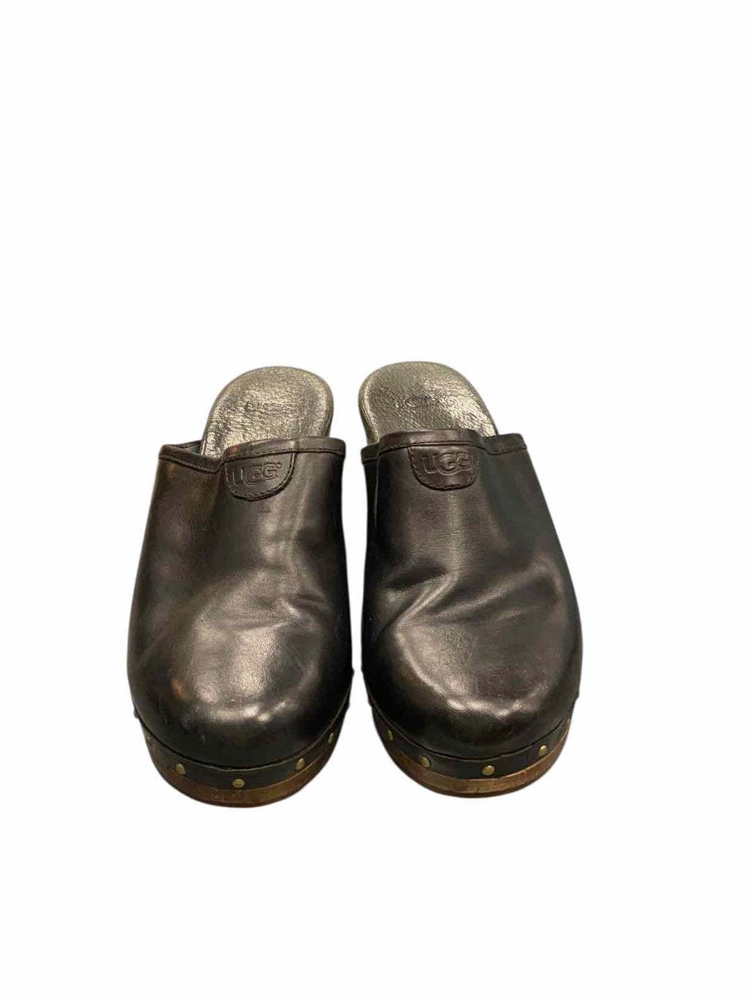 UGG Shoe Size 10 Black Brown Leather Judi Clogs Heels