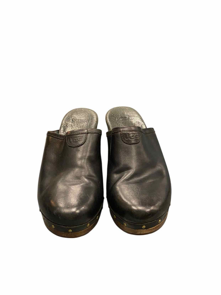 UGG Shoe Size 10 Black Brown Leather Judi Clogs Heels