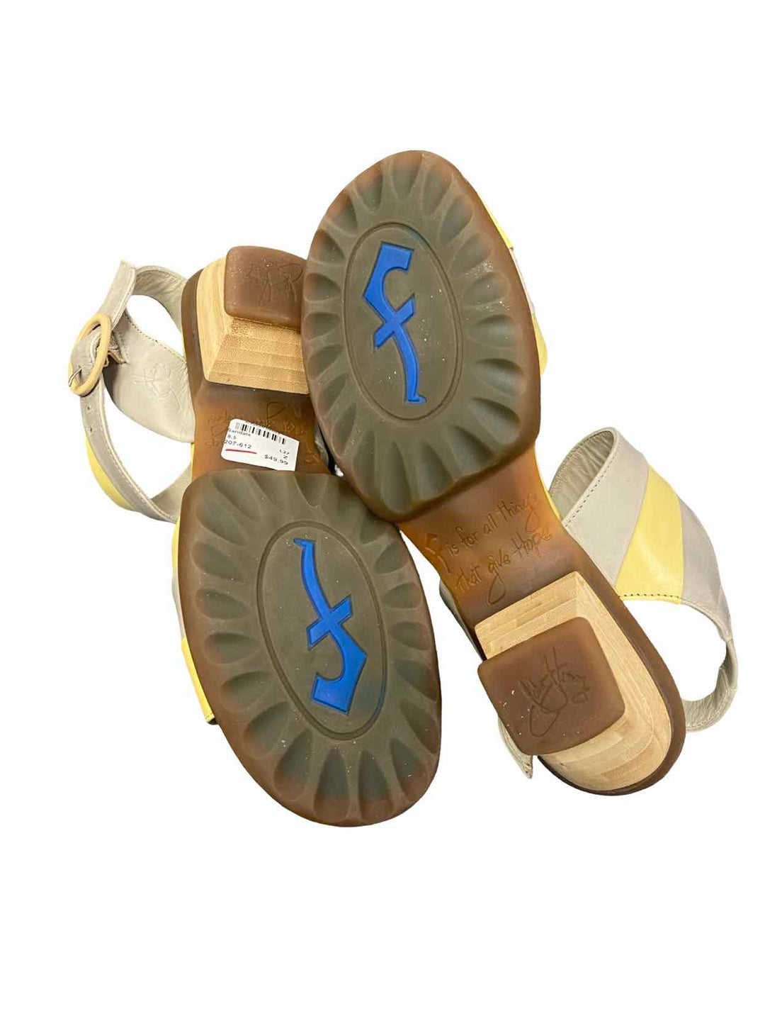 John Fluevog Shoe Size 8.5 Yellow Gray Leather "Wish" Sandals