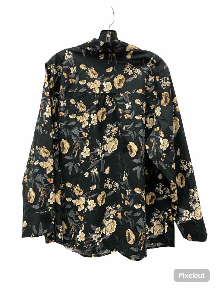 D&Co. Size 2X Black Multi Floral Long Sleeve Shirts
