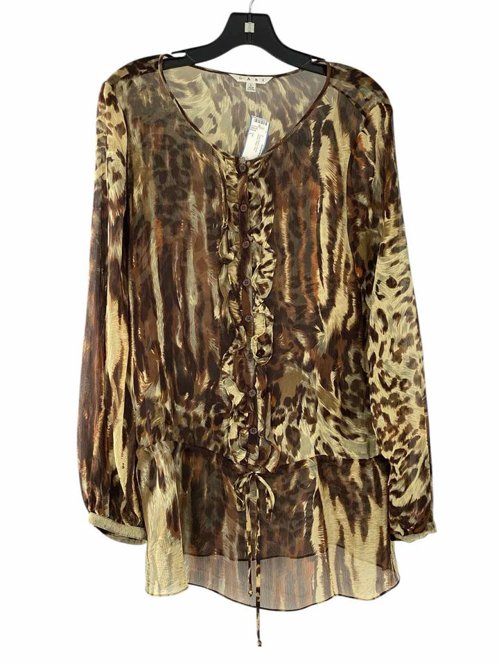 Cabi Size L Brown Beige Print Long Sleeve Shirts