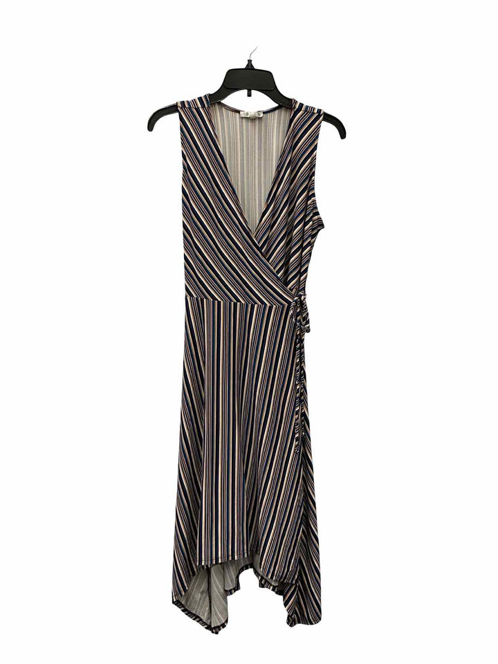 Cecico Size L Brown Blue Striped Dress