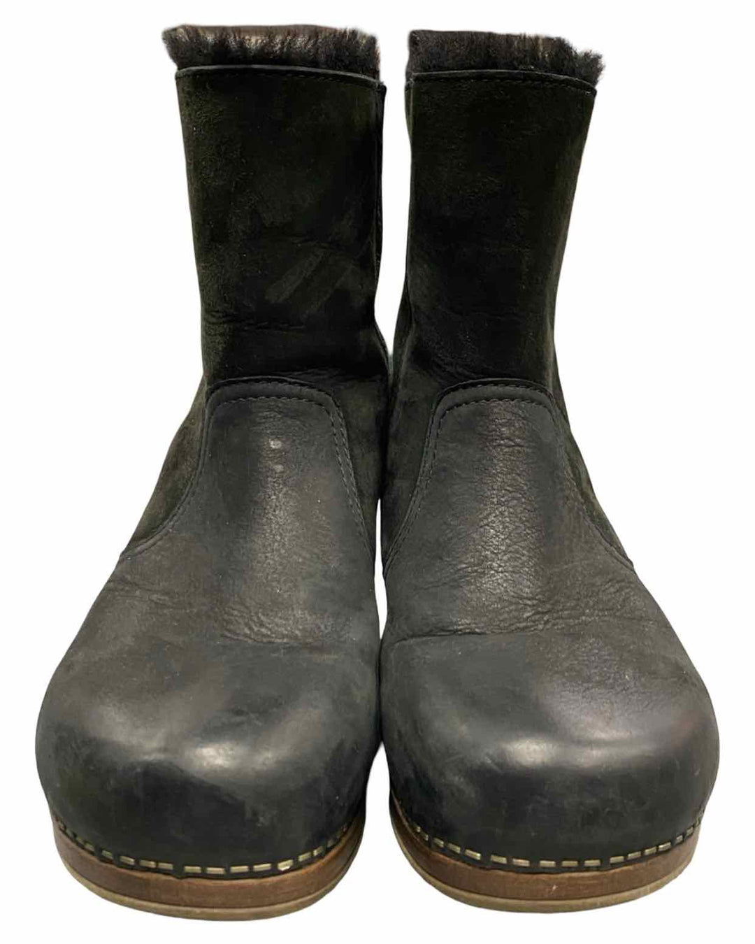 Dansko Shoe Size 38 Black Leather Bettie Shearling Lined Clog Boots(Ankle)