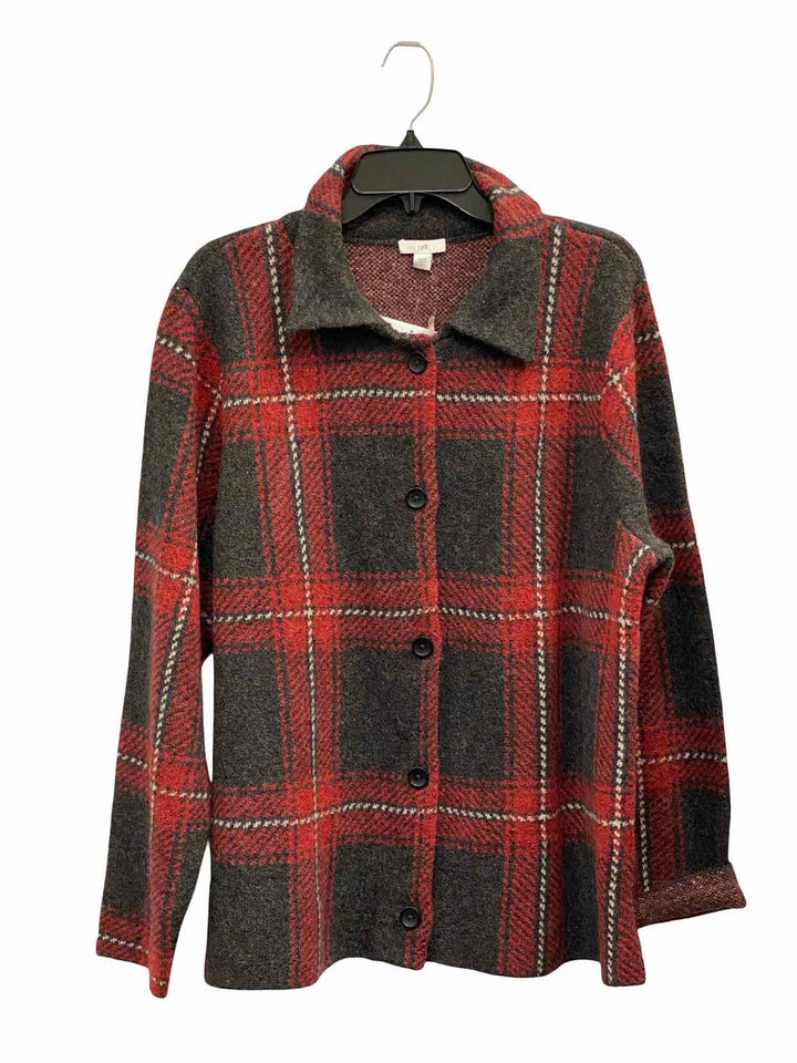 J Jill Size L Red Grey Plaid NWT Jacket
