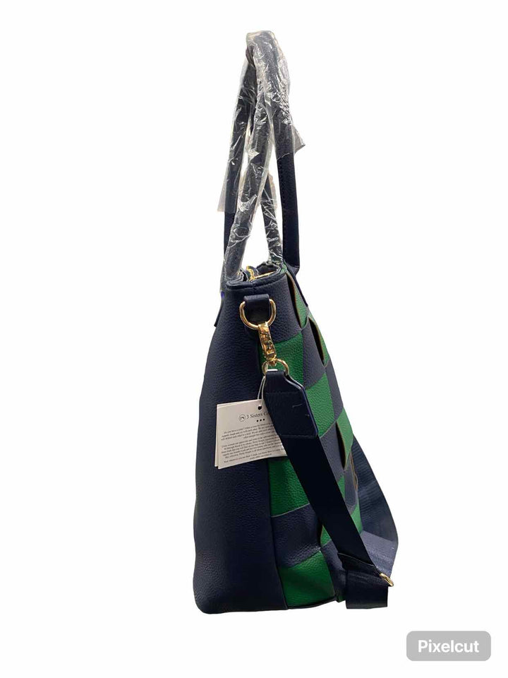 Pretty Simple Navy Courtney Checkered Tote Purse