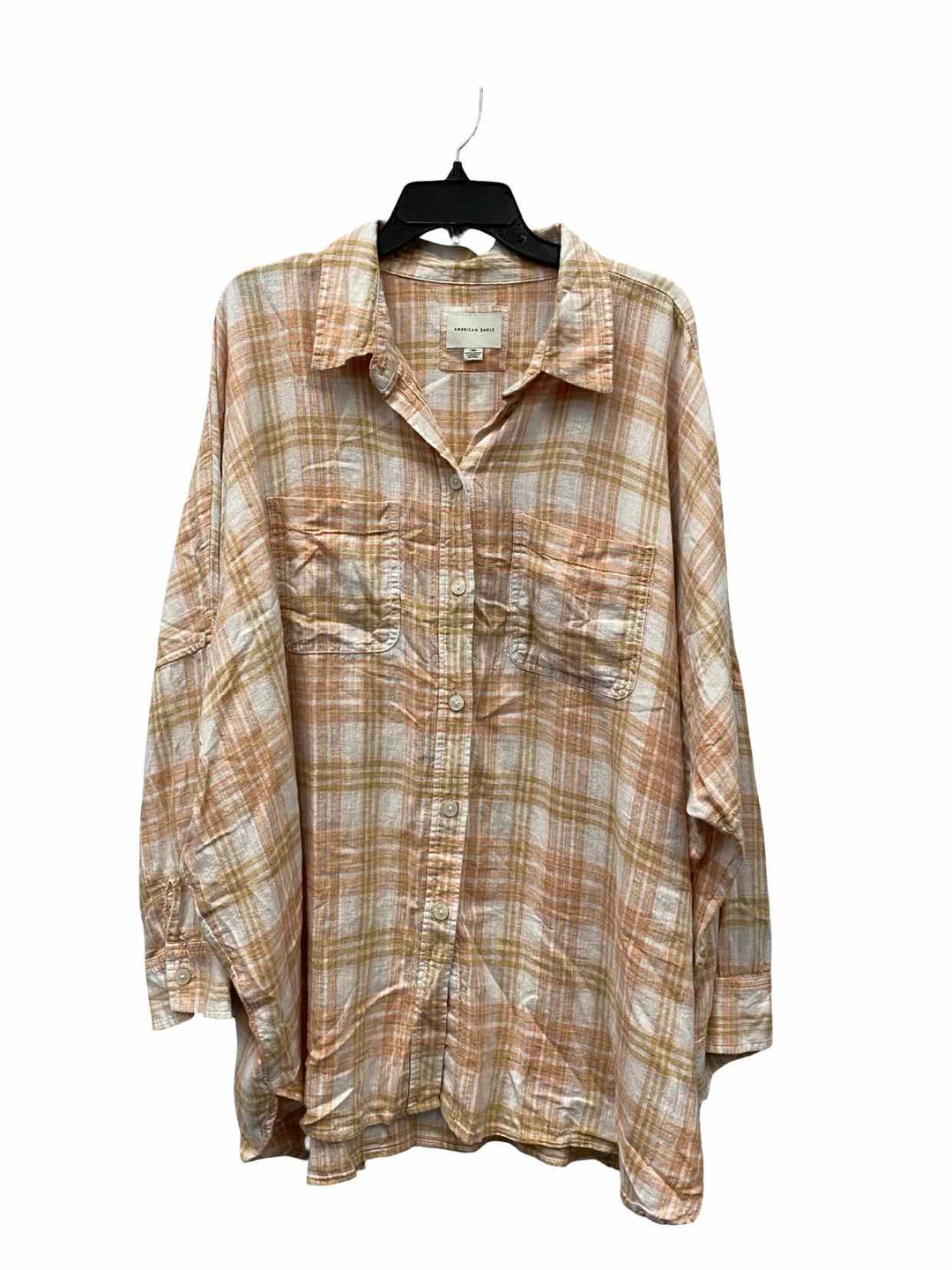 American Eagle Size L Light orange White Plaid Long Sleeve Shirts