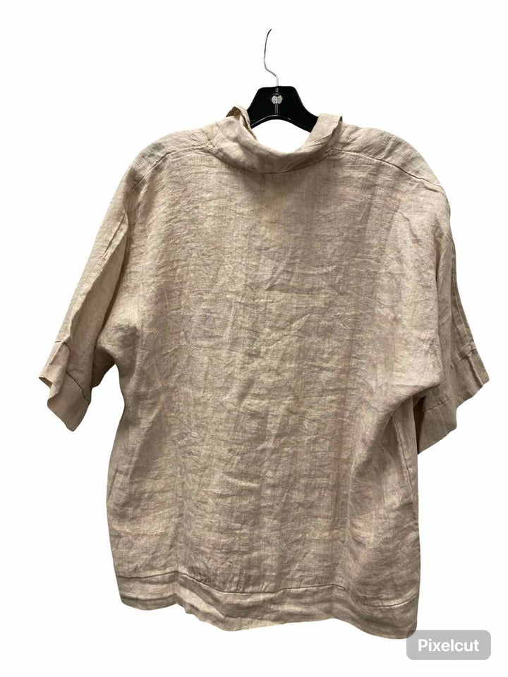 Neuflora Size S Beige 100% Linen Short Sleeve Shirts