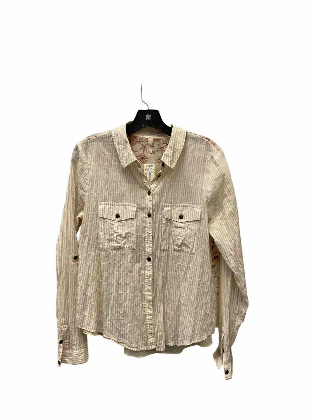 Free People Size SP Beige White Striped Long Sleeve Shirts