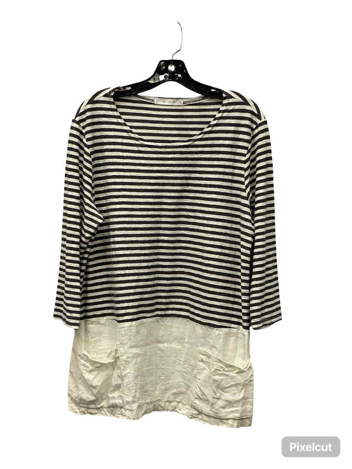 Cut Loose Size L White Gray Striped Linen Blend Long Sleeve Shirts
