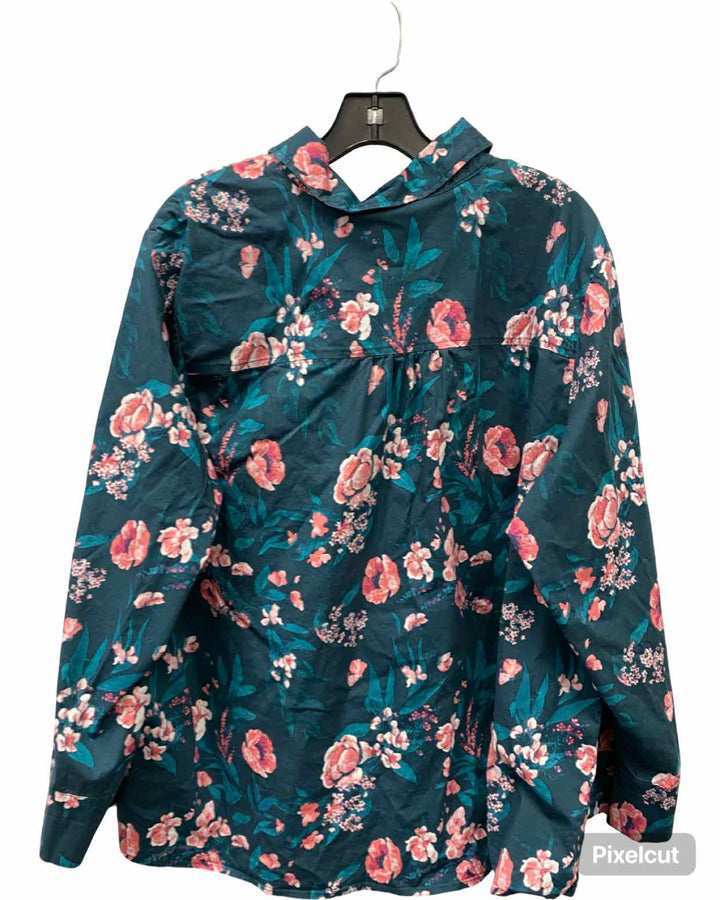 D&Co. Size 2X Teal Pink Floral Long Sleeve Shirts