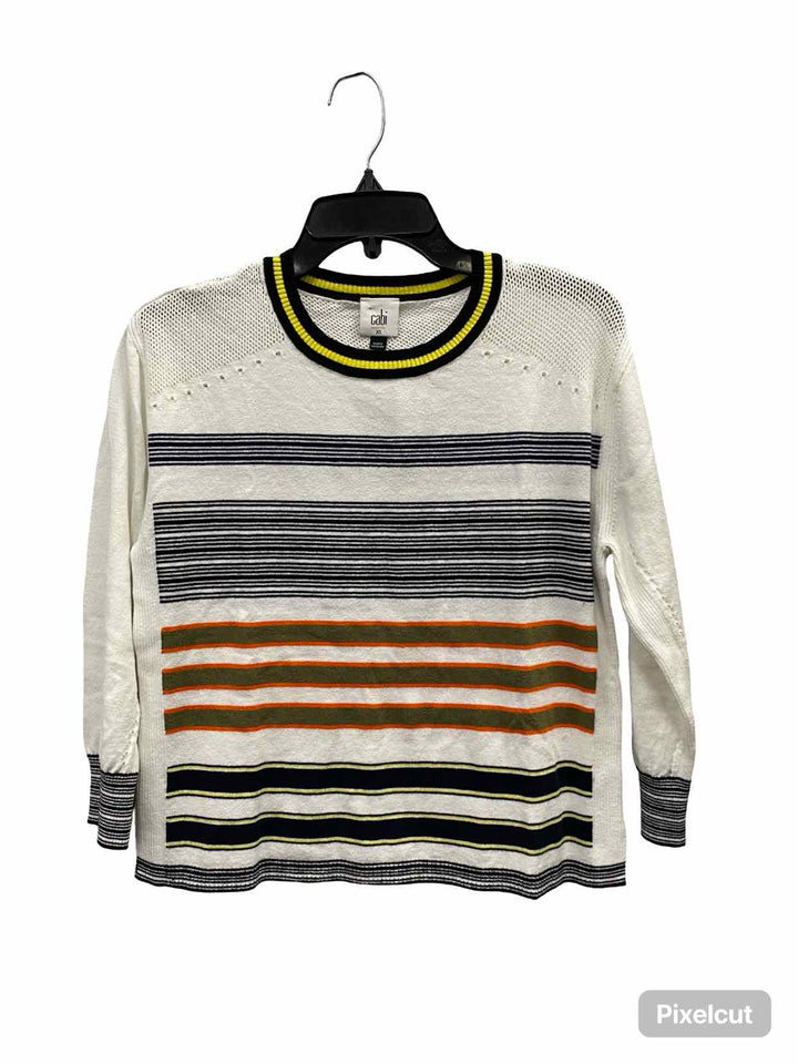 Cabi Size XS White Multi Striped Sweater