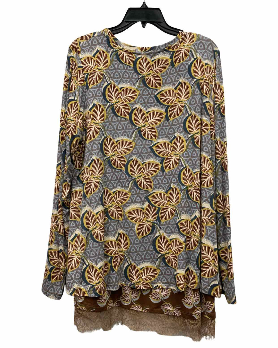 LOGO by Lori Goldstein Size L Blue Brown Floral Long Sleeve Shirts