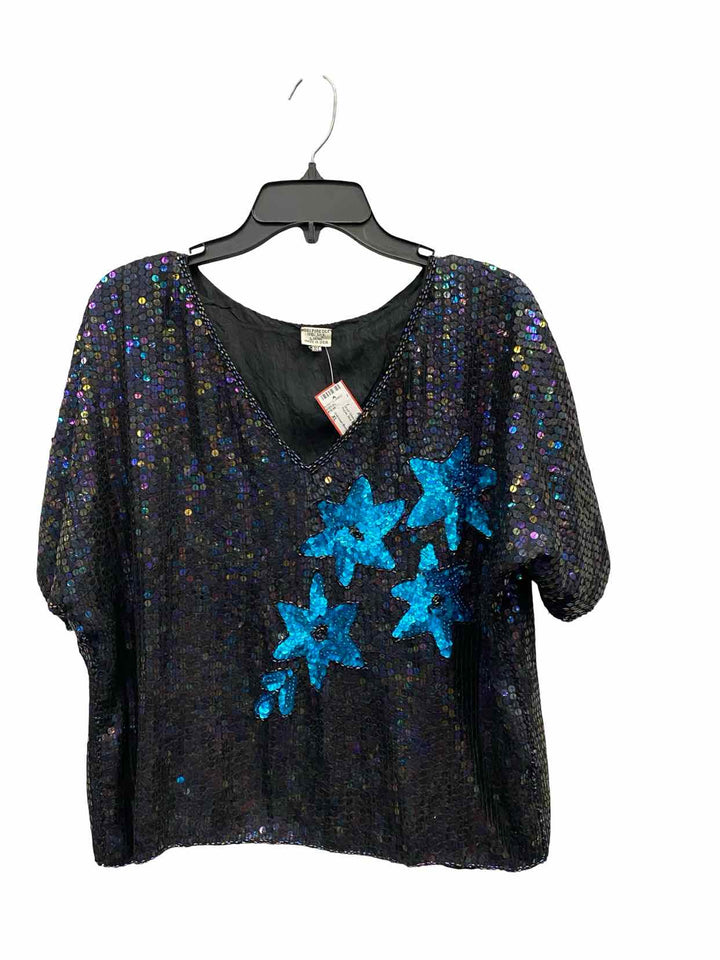 Unknown Brand Size XL Purple Blue sequined Short Sleeve Shirts
