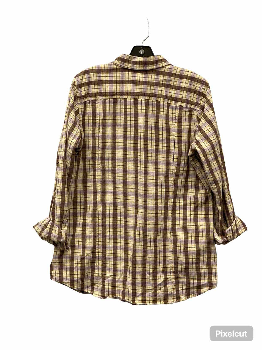 Duluth Trading Size M Light Purple Brown Plaid 100% cotton Long Sleeve Shirts