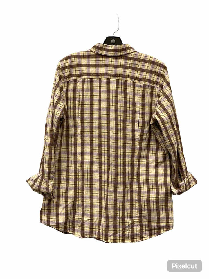Duluth Trading Size M Light Purple Brown Plaid 100% cotton Long Sleeve Shirts