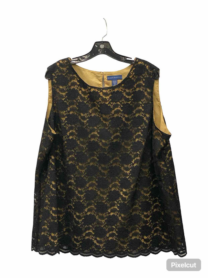 Karen Scott Size 2X Black Tan Lace Tank Top