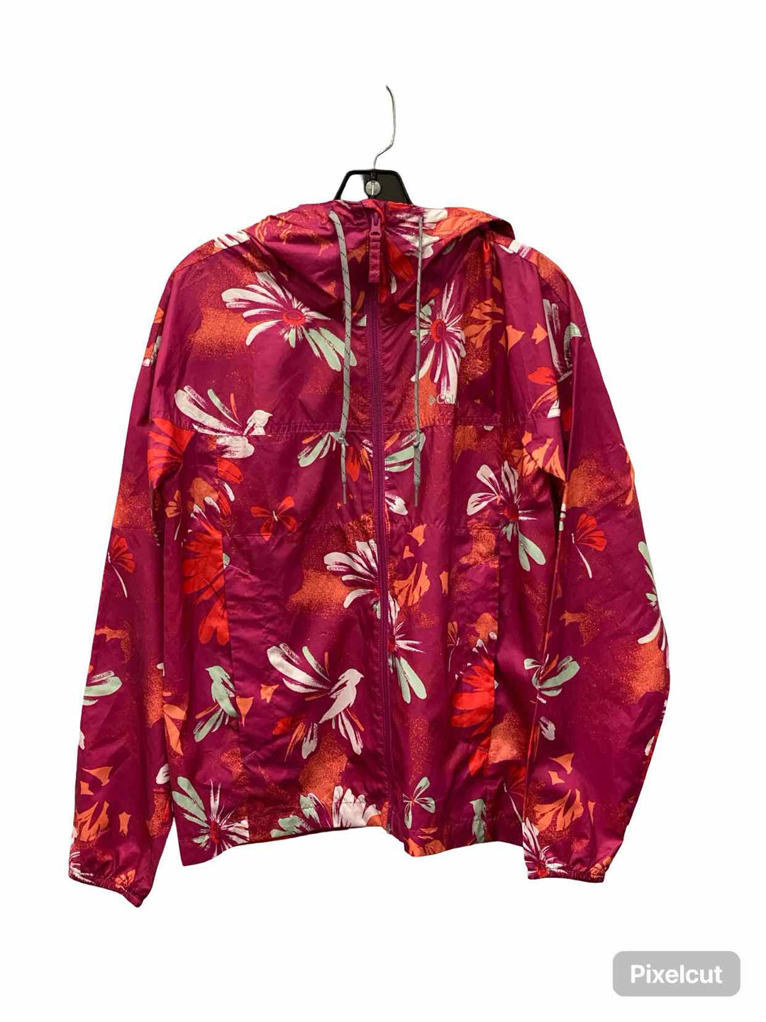 Columbia Size S Pink Orange Floral Rain Jacket Jacket (Outdoor)