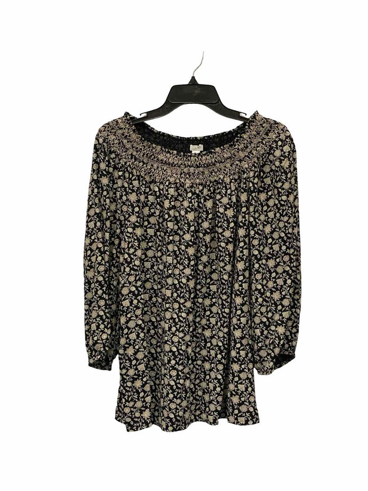 J Jill Size XL Black Brown Floral Long Sleeve Shirts