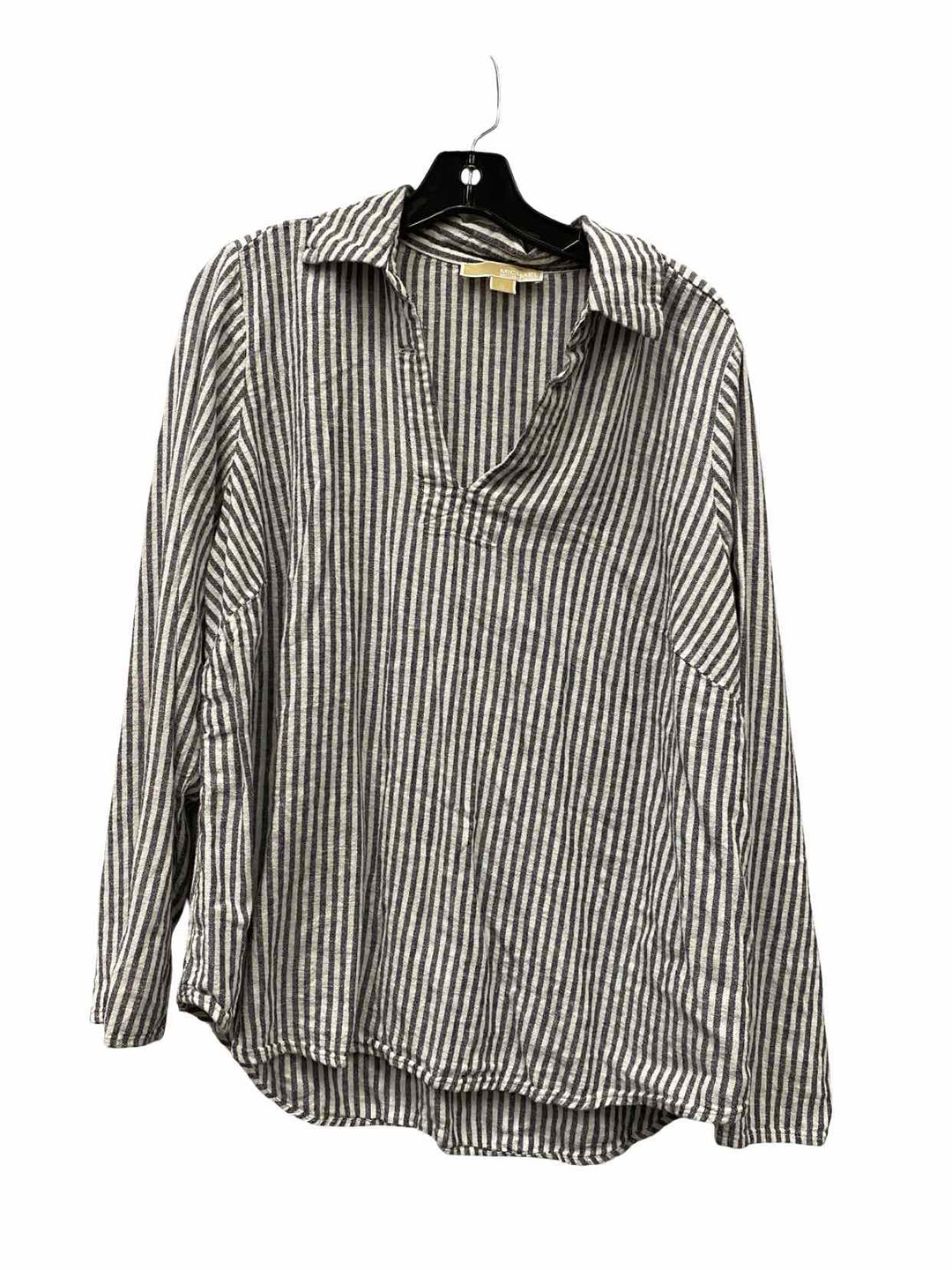 Michael Kors Size 1X White Black Striped Long Sleeve Shirts