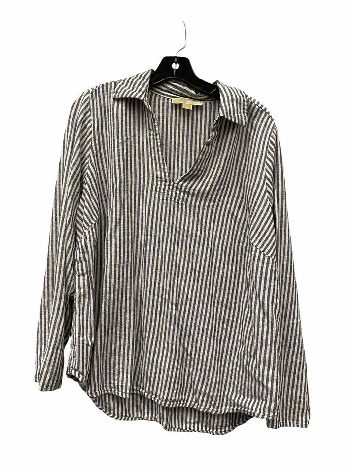Michael Kors Size 1X White Black Striped Long Sleeve Shirts