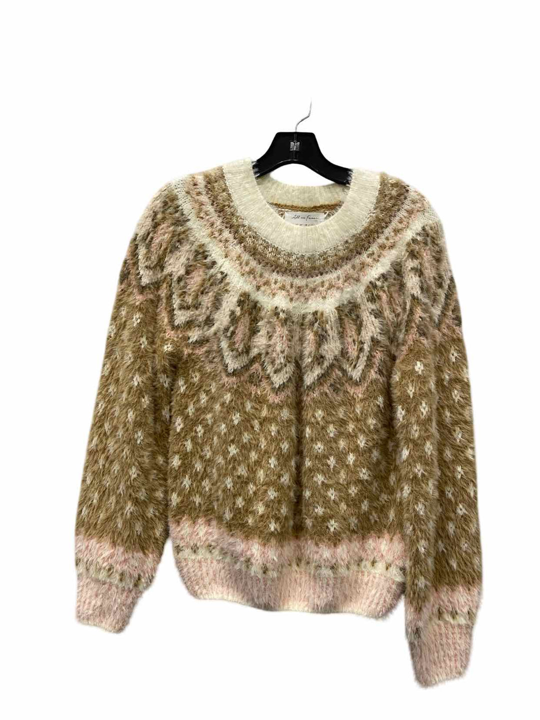 All in Favor Size S Cream Brown Print Sweater