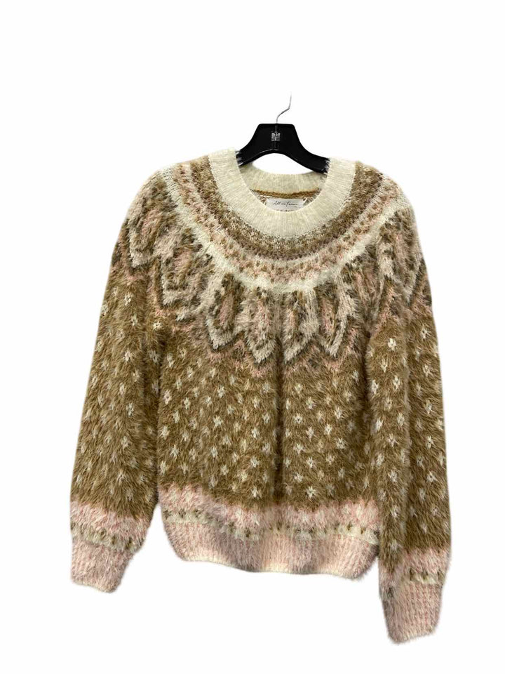 All in Favor Size S Cream Brown Print Sweater