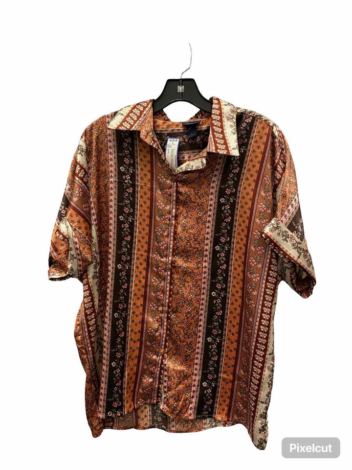 Daytrip Size L Orange Brown Bohemian Short Sleeve Shirts