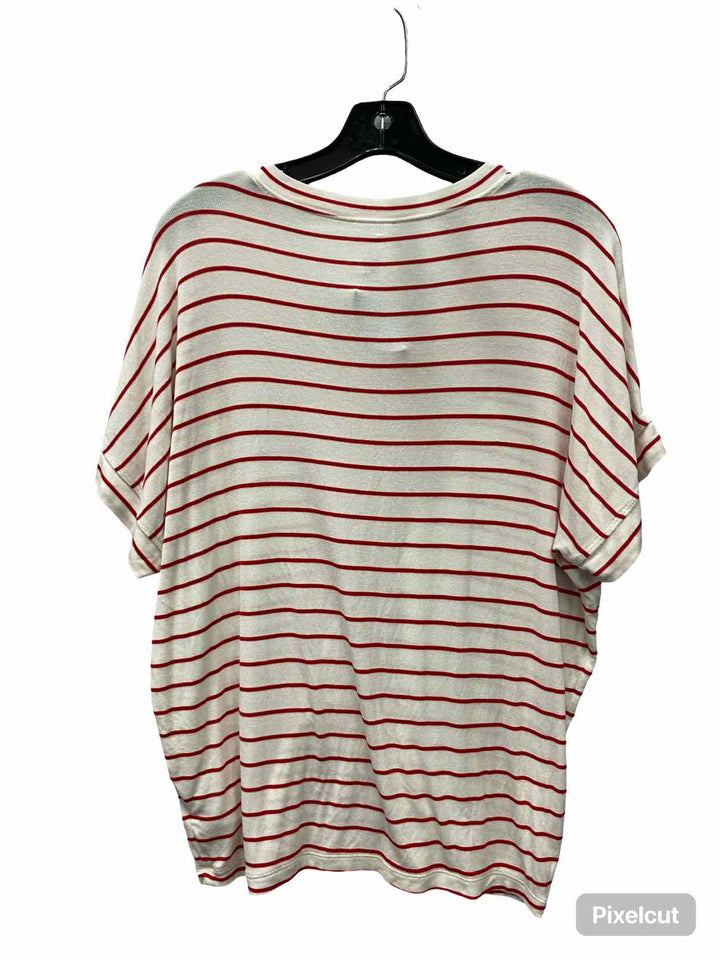 Cabi Size S White Red Stripe Short Sleeve Shirts