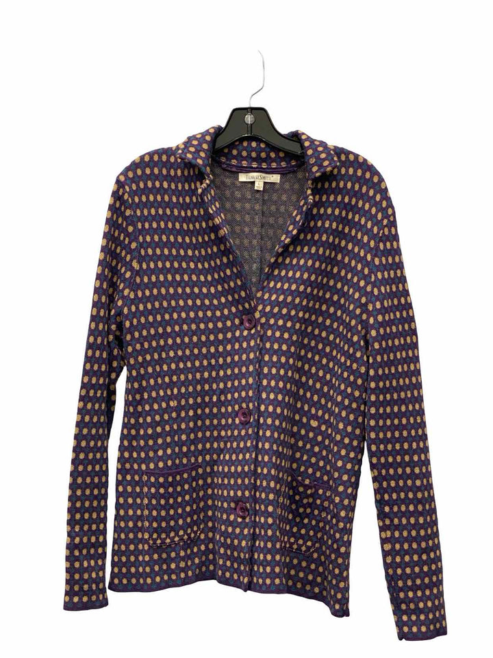 Travel Smith Size L Purple Beige Dots 50% Marino Wool Long Sleeve Shirts