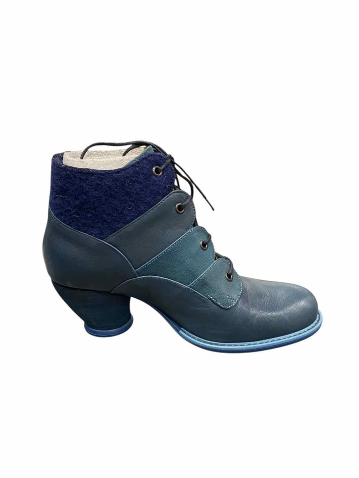 John Fluevog Shoe Size 10 Blue Leather Tatiana - Blue Scalloped Boots(Ankle)