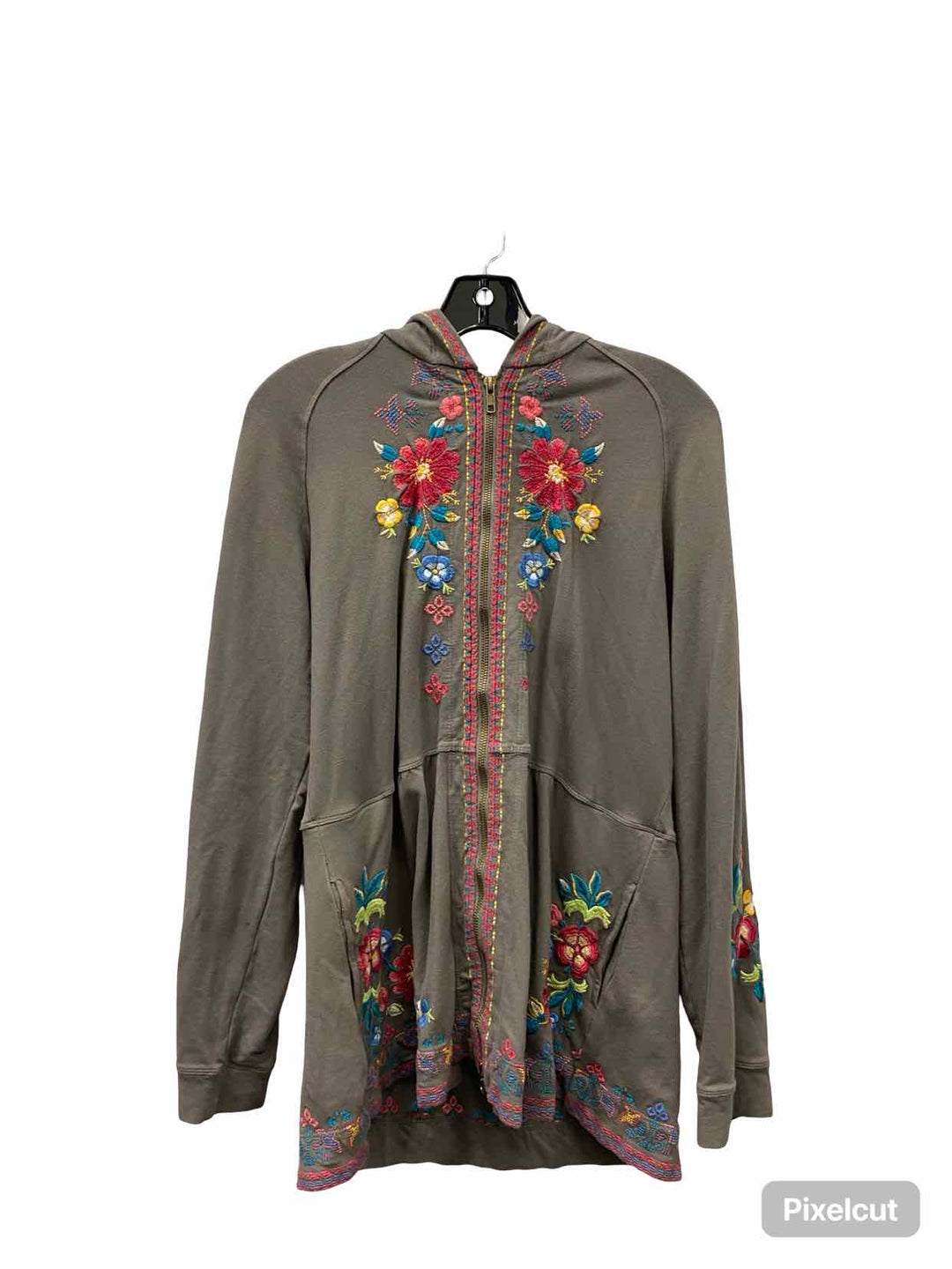 Johnny Was  Size M Gray Embroidered 96% cot 4% lycra Sweatshirt