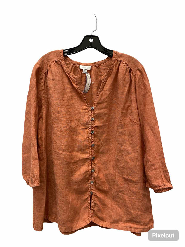 J Jill Size XL Orange 100% Linen Long Sleeve Shirts