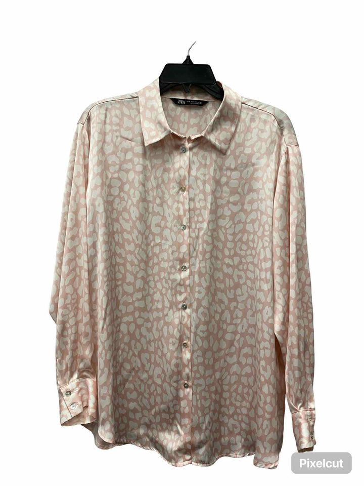ZARA Size XL Pink White Print Long Sleeve Shirts