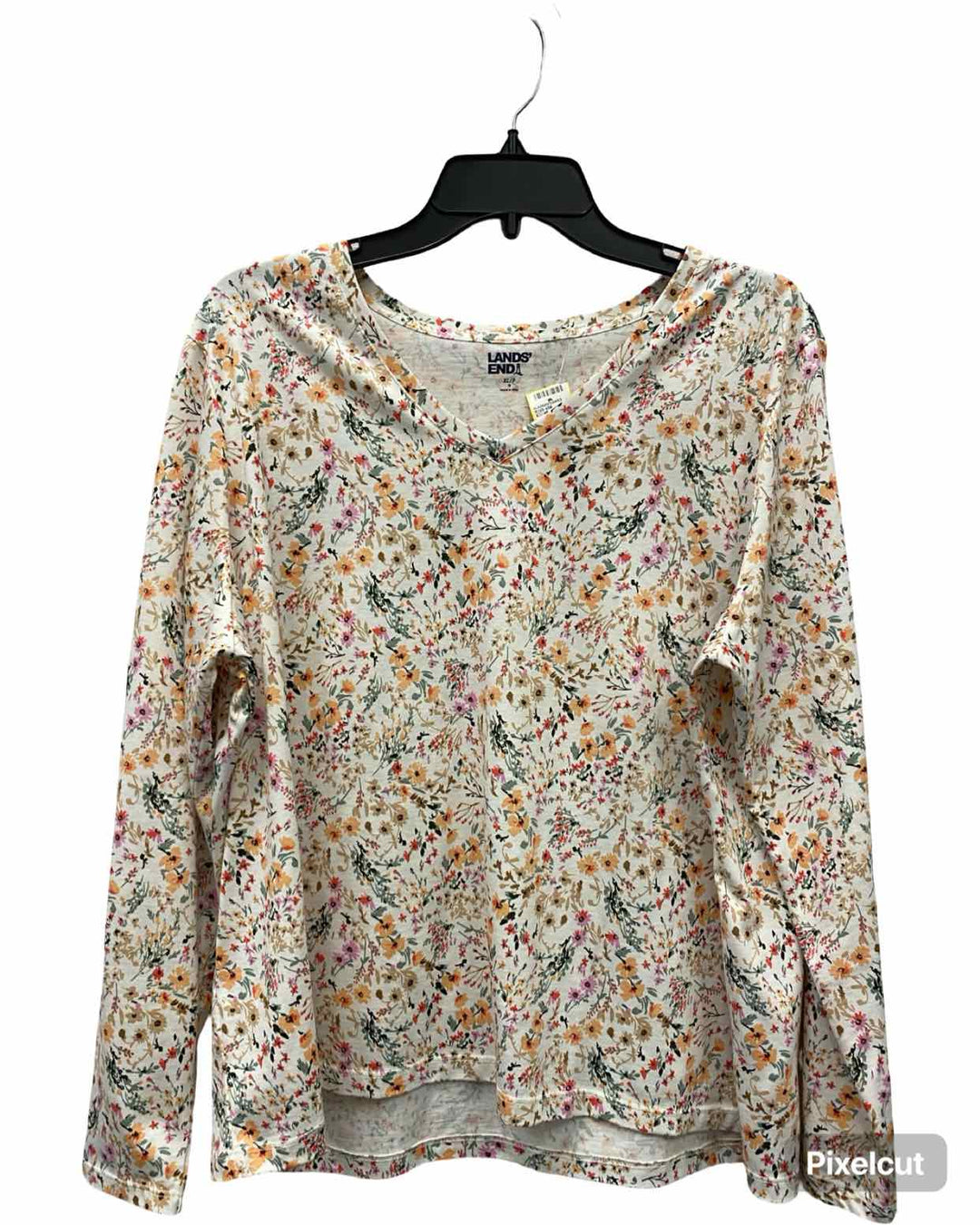 Lands End Size XL White Multi Flowers 100% cotton Long Sleeve Shirts