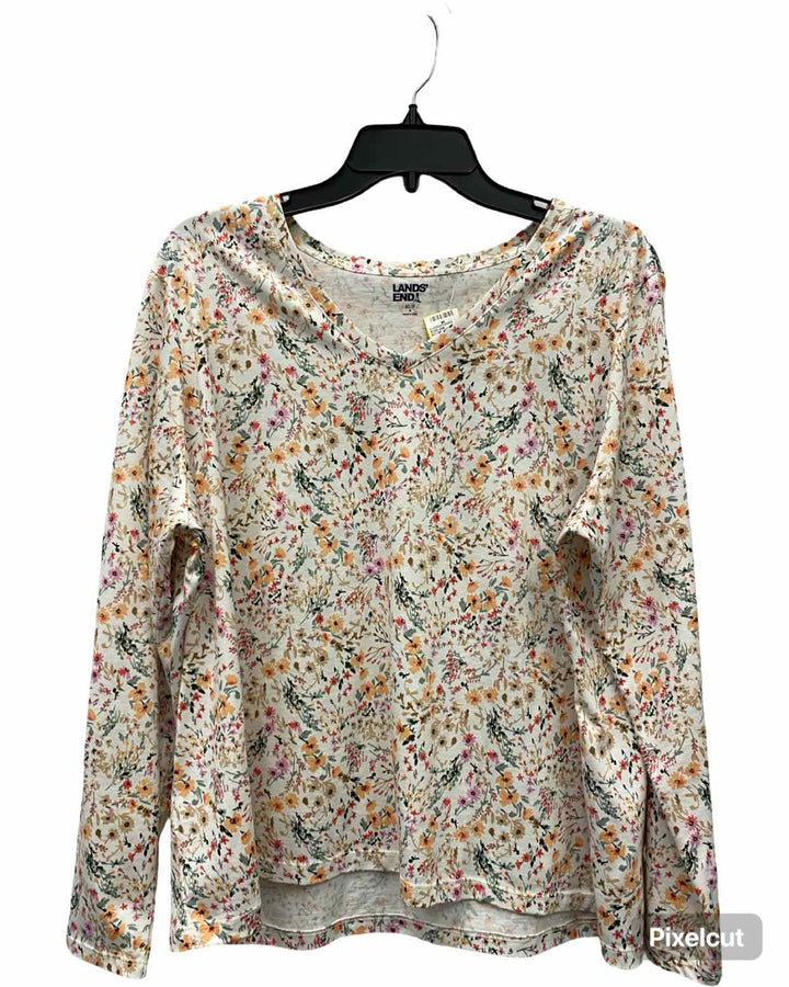 Lands End Size XL White Multi Flowers 100% cotton Long Sleeve Shirts