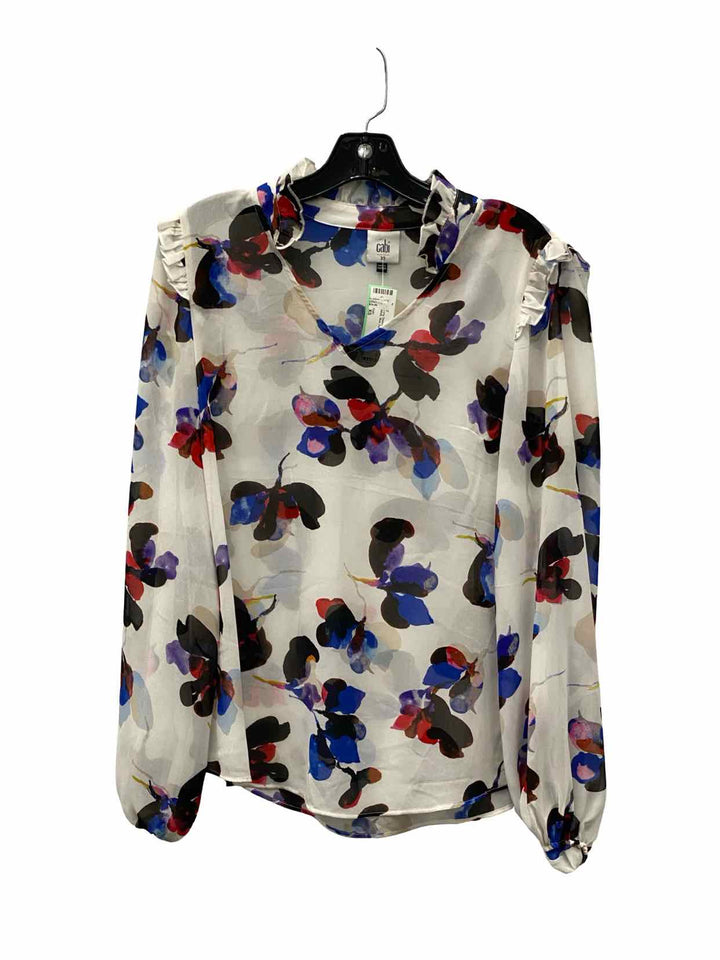 Cabi Size XS White Blue Floral Long Sleeve Shirts