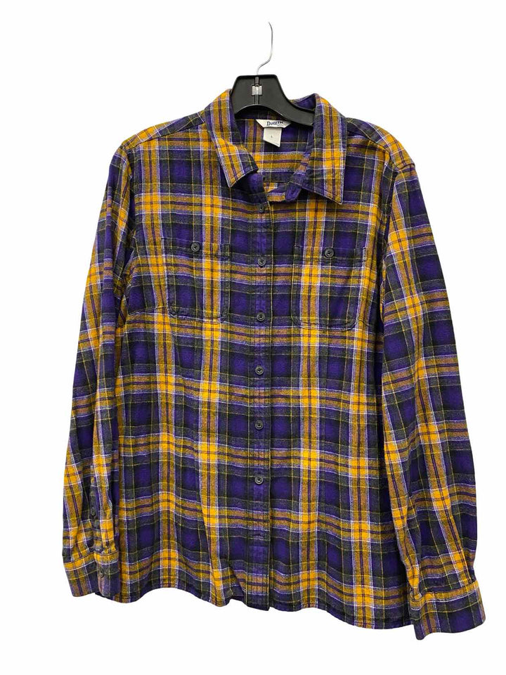 Duluth Trading Size L Purple Yellow Plaid Long Sleeve Shirts
