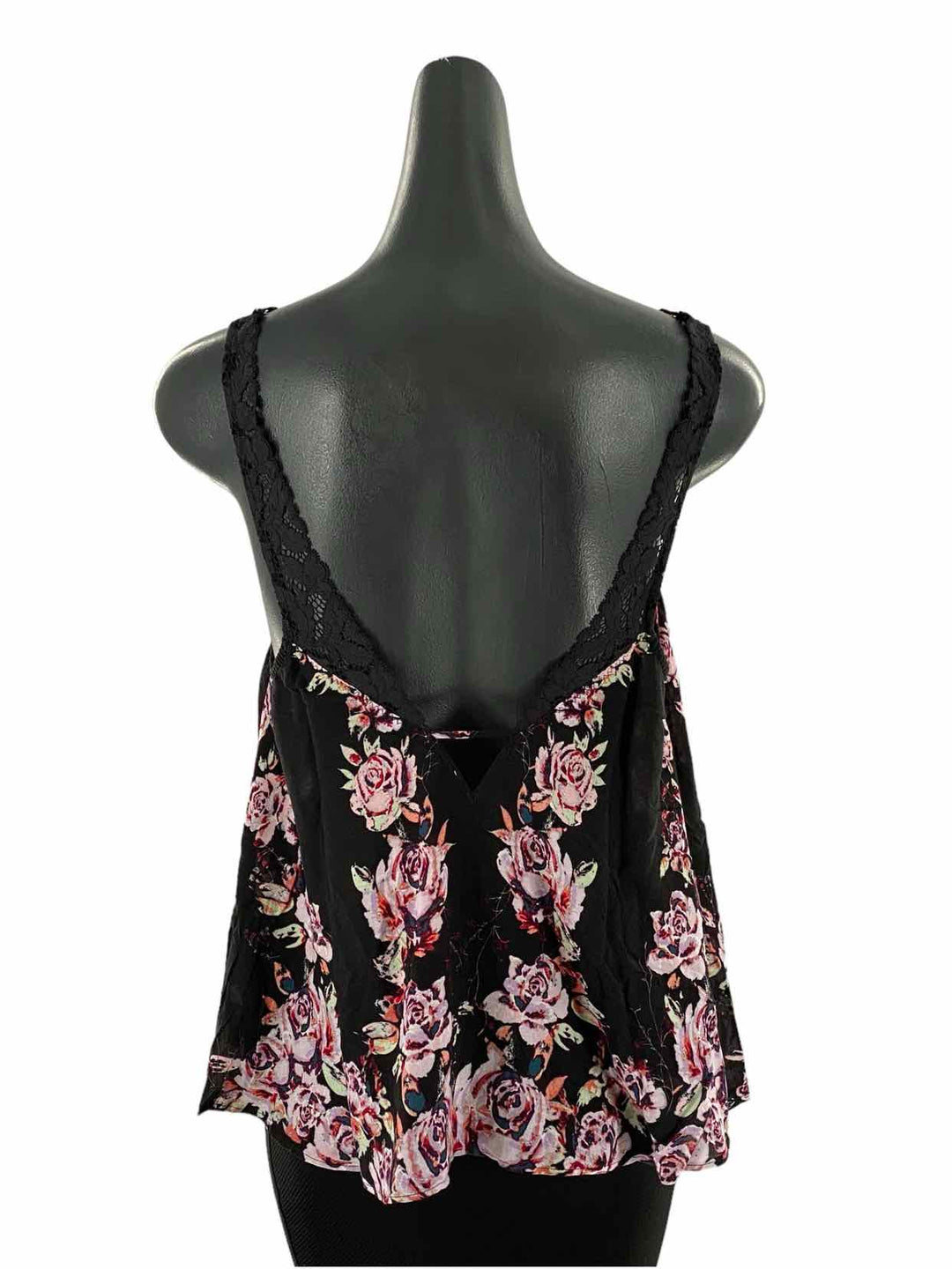 Free People Size S Black Pink Floral lace detail Tank Top