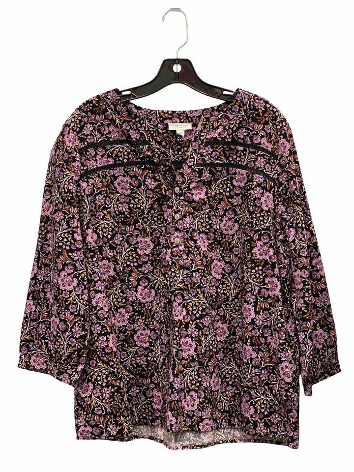 J Jill Size L Purple Black Corduroy Long Sleeve Shirts