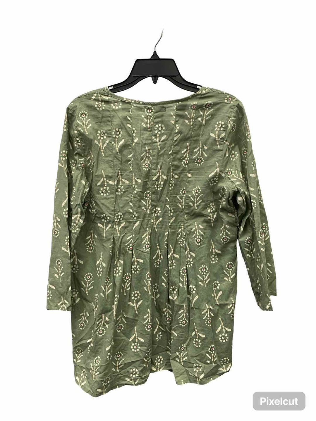 Unknown Brand Size S Green Beige Floral 100% Organic Cotton Long Sleeve Shirts